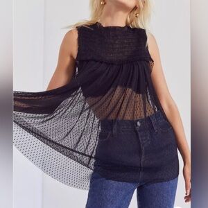 Kimchi Blue Black Sleeveless Polka-Dot Mesh Blouse - XL